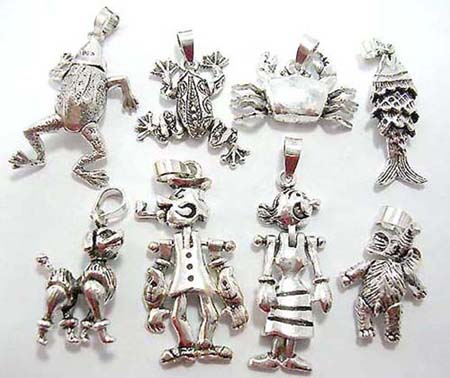 925 sterling silver pendants charms, dog, bear, girl, fish, frog, crab