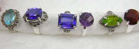  assorted randomly picked semi-precious gemstone sterling silver ring included cubic zirconia, marcasite, moon stone, malachite, mother of pearl, lapis, labodorite and garnet