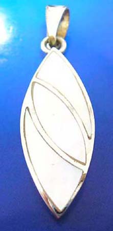  light blue / white seashell inaly olive outline sterling silver pendant